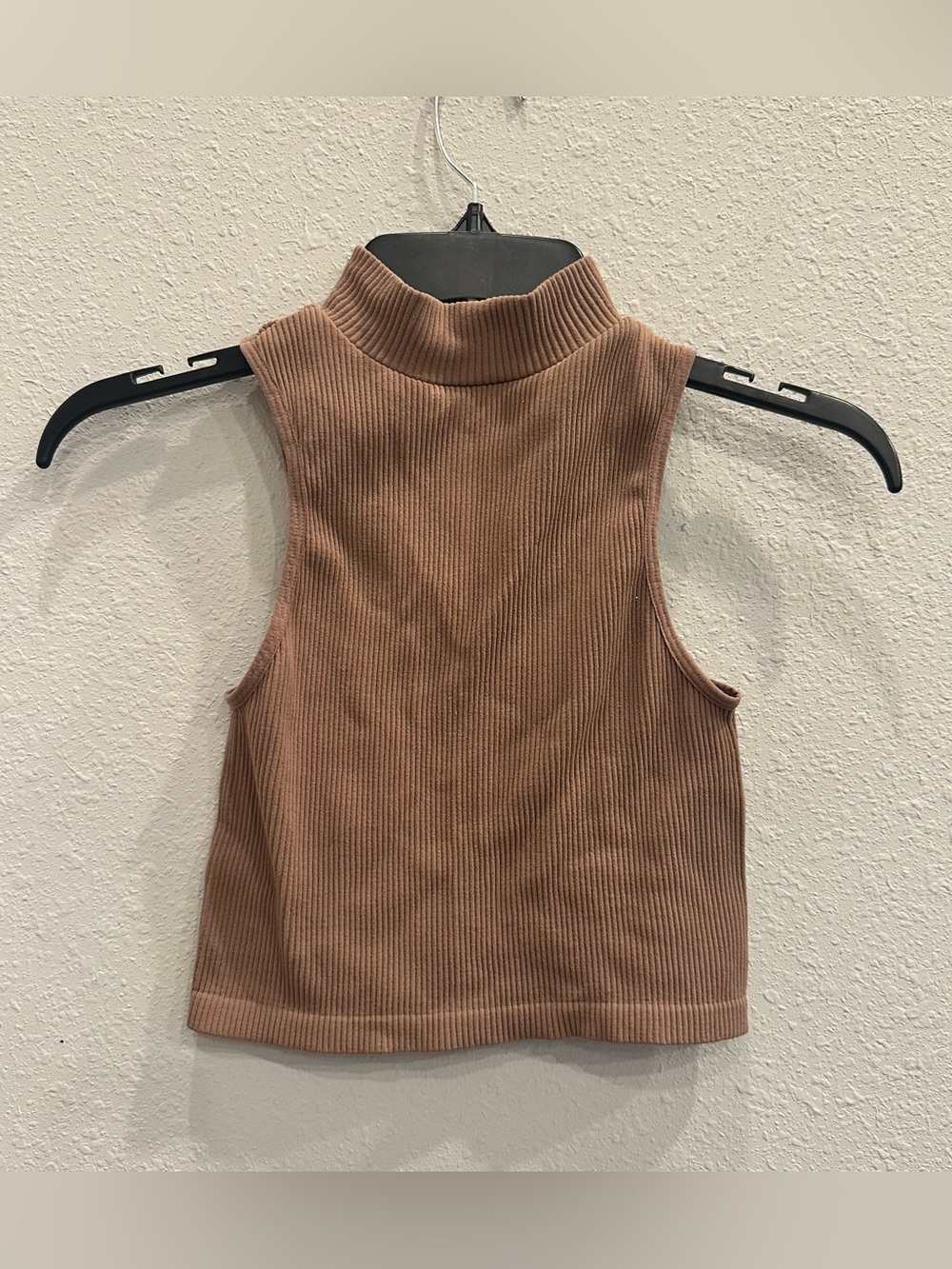 Zara Ribbed Mock Neck Sleeveless Top Brown XS Minimalist